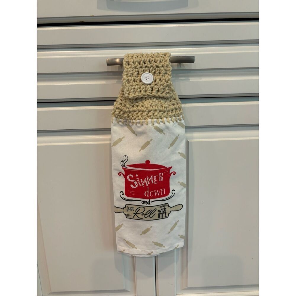 Crochet Top Kitchen Towel- Simmer down and just roll with it